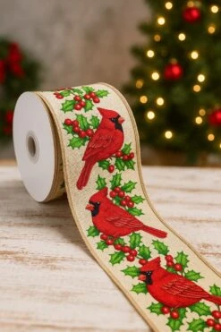 Designer’s Shop WR 63-5204 Holiday Red Cardinals With Holly And Red Berries Wired Edge Ribbon 2.5” X 10 Yard 29 Designer’s Shop WR 63-5204 Holiday Red Cardinals With Holly And Red Berries Wired Edge Ribbon 2.5” X 10 Yard -Northlight Shop 73418815445424 1