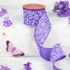 Northlight Swirl Wired Spring Craft Ribbon - 2.5" X 10 Yards - Purple And White -Northlight Shop 73744089710384