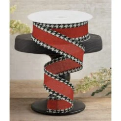 1.5" Houndstooth Edge Ribbon: Red, Black, White (10 Yards) -Northlight Shop 74092139774320 2