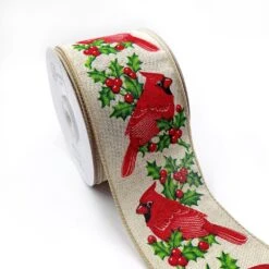 Designer’s Shop WR 63-5204 Holiday Red Cardinals With Holly And Red Berries Wired Edge Ribbon 2.5” X 10 Yard 32 Designer’s Shop WR 63-5204 Holiday Red Cardinals With Holly And Red Berries Wired Edge Ribbon 2.5” X 10 Yard -Northlight Shop 7700749097392 2