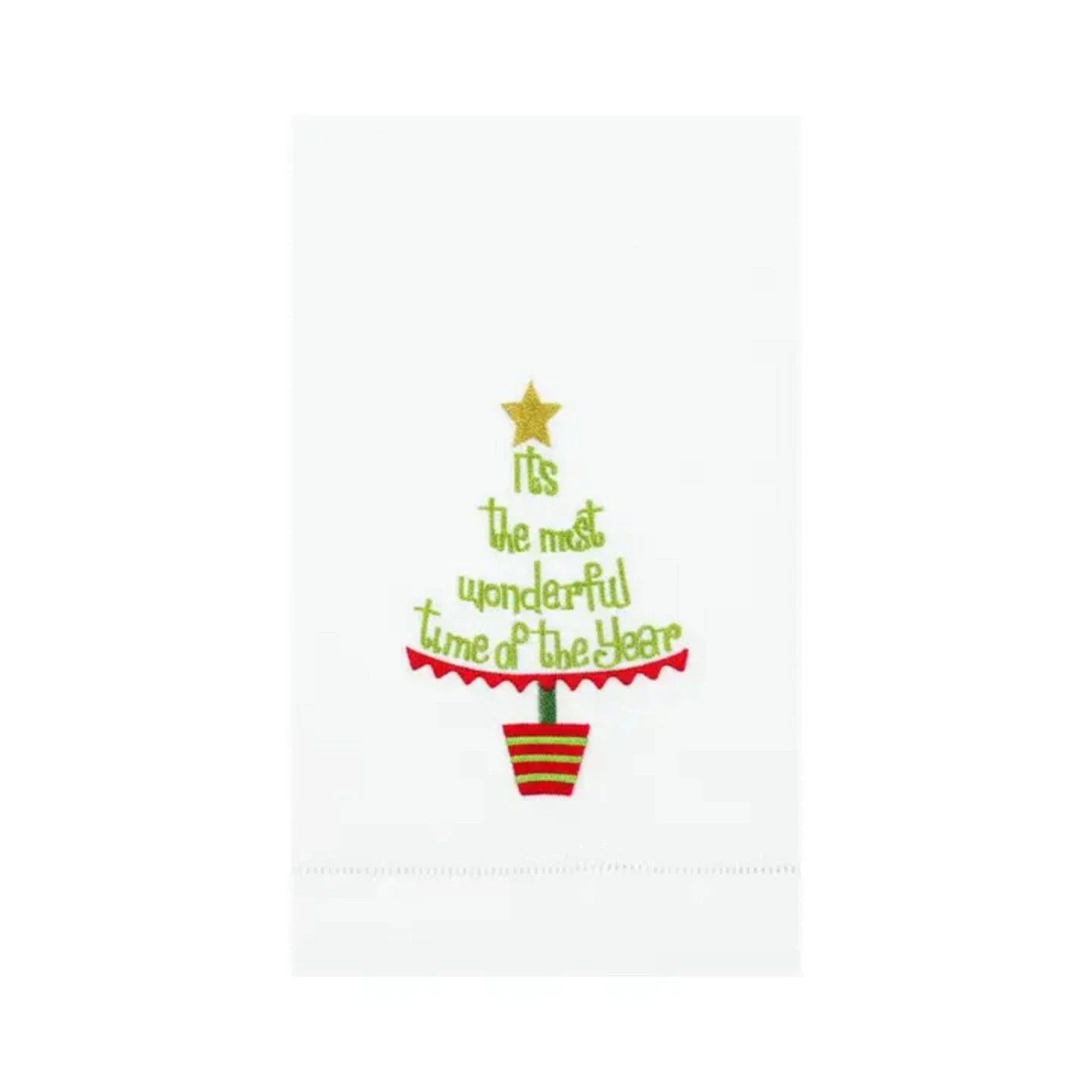 Christmas Tree Motif "It's The Most Wonderful Time Of The Year" 100% Cotton Guest Towel 4 Christmas Tree Motif "It's The Most Wonderful Time Of The Year" 100% Cotton Guest Towel - Image 2