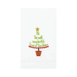 Christmas Tree Motif "It's The Most Wonderful Time Of The Year" 100% Cotton Guest Towel