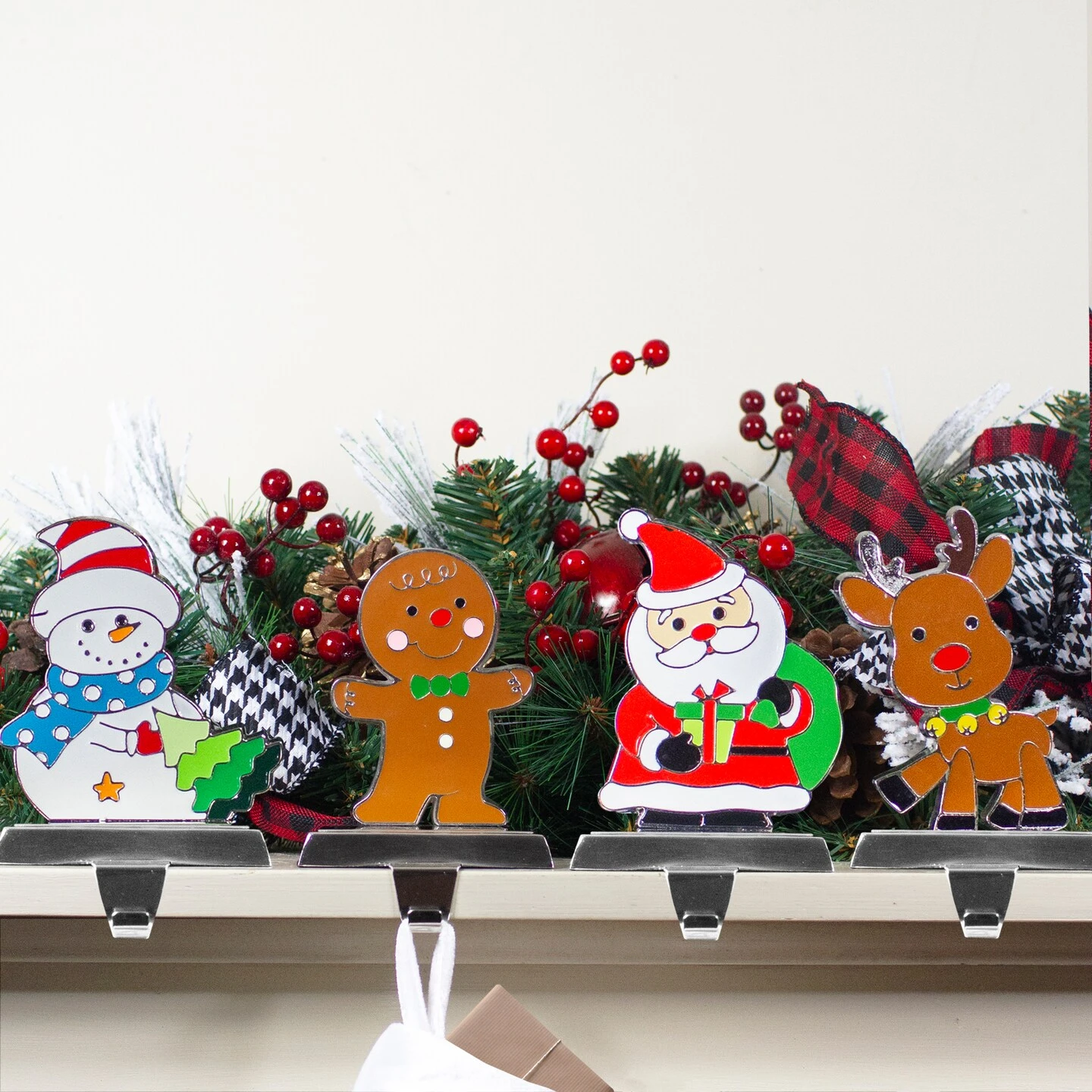 Northlight Set Of 4 Christmas Figures Stocking Holders With Silver Base Multi 5 Northlight Set Of 4 Christmas Figures Stocking Holders With Silver Base Multi - Image 3