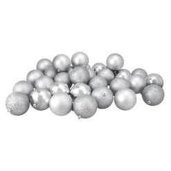Northlight Shatterproof 4 Finish Christmas Ball Ornaments 3.25" (80mm) - Silver - 32ct