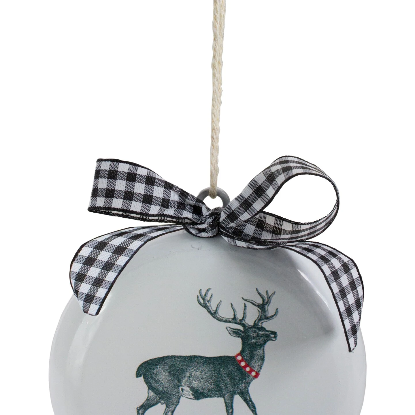 Northlight Reindeer "Merry Christmas" With A Plaid Bow Glass Disc Ornament - 4.5" - White And Black 6 Northlight Reindeer "Merry Christmas" With A Plaid Bow Glass Disc Ornament - 4.5" - White And Black - Image 4