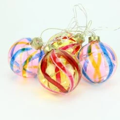PENN LED Lighted Swirl Glass Christmas Ball Ornaments - 3.25" (82mm) - Pink And Red - 4ct -Northlight Shop 8070813986013438624 1