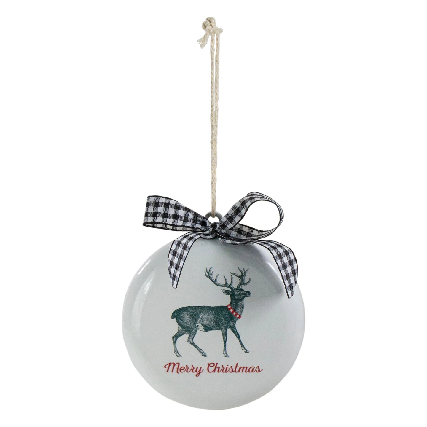 Northlight Reindeer "Merry Christmas" With A Plaid Bow Glass Disc Ornament - 4.5" - White And Black 5 Northlight Reindeer "Merry Christmas" With A Plaid Bow Glass Disc Ornament - 4.5" - White And Black - Image 3