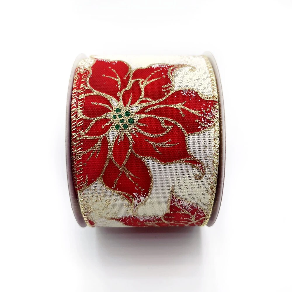 Designer’s Shop WR 63-5213 Red Poinsettia On White Wired Edge Ribbon – 2.5" X 10 Yards – Christmas Floral Glitter Accent 12 Designer’s Shop WR 63-5213 Red Poinsettia On White Wired Edge Ribbon – 2.5" X 10 Yards – Christmas Floral Glitter Accent - Image 10