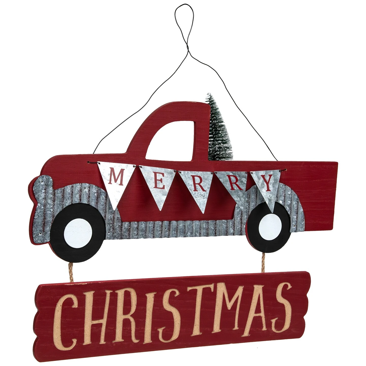 Northlight Merry Christmas Truck Hanging Wall Sign - 15.75" Red 6 Northlight Merry Christmas Truck Hanging Wall Sign - 15.75" Red - Image 4