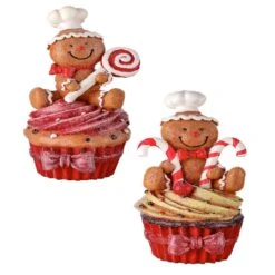 5.5" Resin Gingerbread Candy Cupcake Ornaments – Set Of 2 Assorted Christmas Decor