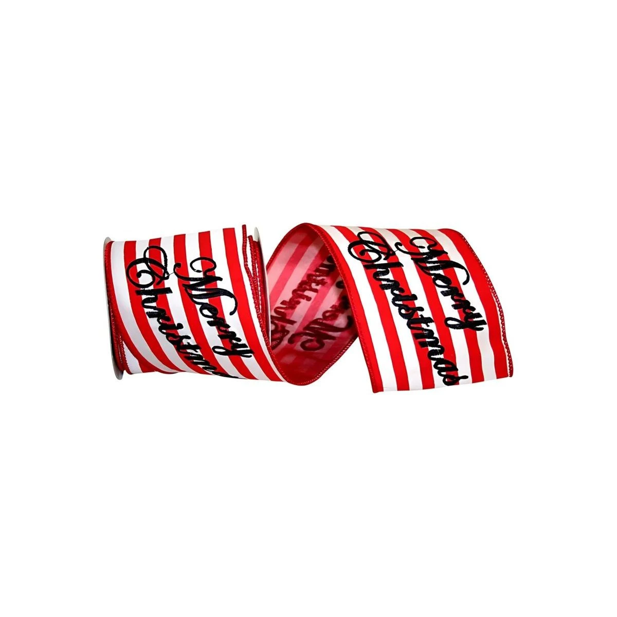 4" Merry Christmas Embroidered Striped Ribbon: Red & White (5 Yards) 5 4" Merry Christmas Embroidered Striped Ribbon: Red & White (5 Yards) - Image 3