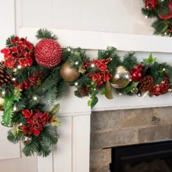 9 Ft. Artificial Christmas Garland With Lights - Scarlet Hydrangea 29 9 Ft. Artificial Christmas Garland With Lights - Scarlet Hydrangea -Northlight Shop 98131116327312 1