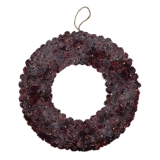 Northlight 18" Wine Burgundy Glitter Pine Cone Artificial Christmas Wreath, Unlit 5 Northlight 18" Wine Burgundy Glitter Pine Cone Artificial Christmas Wreath, Unlit - Image 3