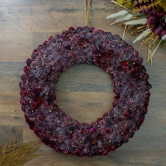 Northlight 18" Wine Burgundy Glitter Pine Cone Artificial Christmas Wreath, Unlit 6 Northlight 18" Wine Burgundy Glitter Pine Cone Artificial Christmas Wreath, Unlit - Image 4