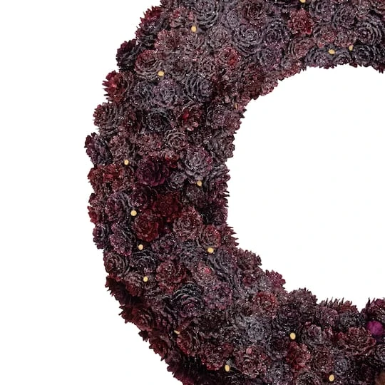 Northlight 18" Wine Burgundy Glitter Pine Cone Artificial Christmas Wreath, Unlit 7 Northlight 18" Wine Burgundy Glitter Pine Cone Artificial Christmas Wreath, Unlit - Image 5