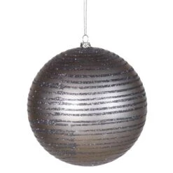 Northlight Pewter Glitter Striped Shatterproof Christmas Ball Ornament 4"