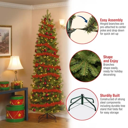 9ft. Pre-lit Feel Real® Downswept Douglas Fir Pencil Artificial Christmas Tree, Clear Lights 10 9ft. Pre-lit Feel Real® Downswept Douglas Fir Pencil Artificial Christmas Tree, Clear Lights - Image 8