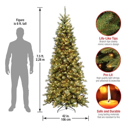 7.5 Ft. Pre-lit Tiffany Fir Slim Artificial Christmas Tree, Clear Lights 9 7.5 Ft. Pre-lit Tiffany Fir Slim Artificial Christmas Tree, Clear Lights - Image 7