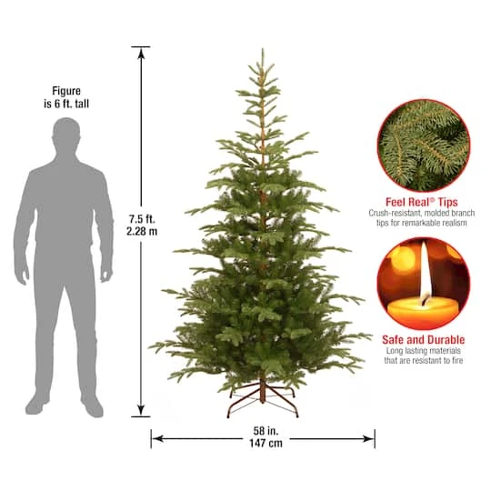 7.5ft. Unlit Feel Real® Hinged Norwegian Spruce Slim Artificial Christmas Tree 8 7.5ft. Unlit Feel Real® Hinged Norwegian Spruce Slim Artificial Christmas Tree - Image 6