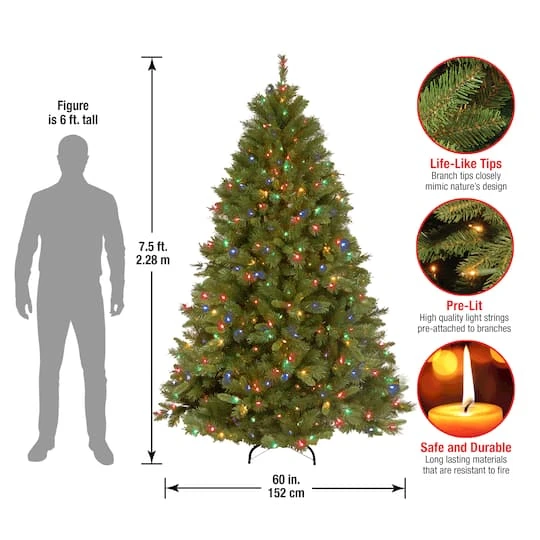 7.5 Ft. Pre-Lit Winchester Pine Full Artificial Christmas Tree, Multicolor Lights 8 7.5 Ft. Pre-Lit Winchester Pine Full Artificial Christmas Tree, Multicolor Lights - Image 6