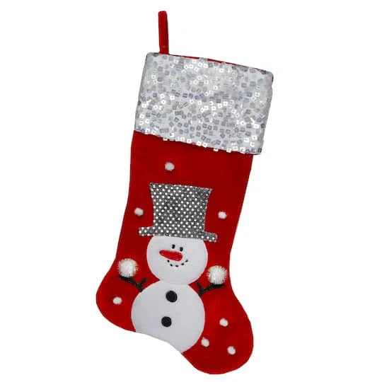 Northlight 20.5" Red Snowman Christmas Stocking With Sequined Cuff 5 Northlight 20.5" Red Snowman Christmas Stocking With Sequined Cuff - Image 3