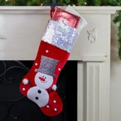 Northlight 20.5" Red Snowman Christmas Stocking With Sequined Cuff 11 Northlight 20.5" Red Snowman Christmas Stocking With Sequined Cuff -Northlight Shop D046492S 12