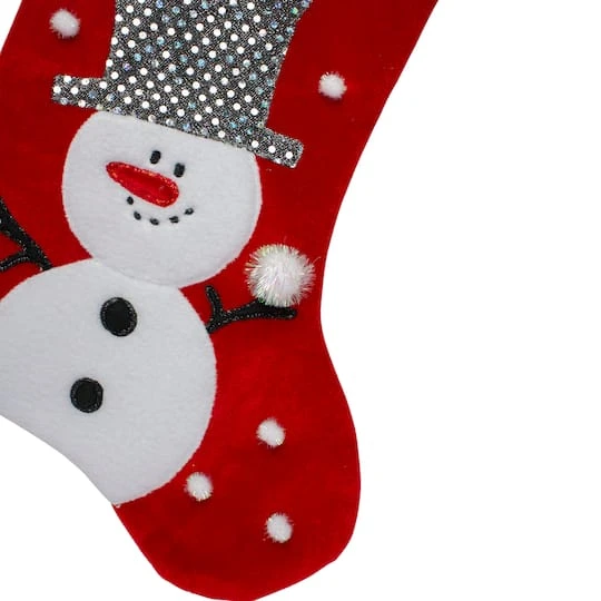 Northlight 20.5" Red Snowman Christmas Stocking With Sequined Cuff 7 Northlight 20.5" Red Snowman Christmas Stocking With Sequined Cuff - Image 5