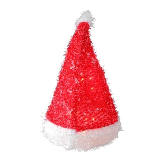 Northlight 12.75" Lighted Iced Tinsel Santa Hat Christmas Tree Topper, Clear Lights 6 Northlight 12.75" Lighted Iced Tinsel Santa Hat Christmas Tree Topper, Clear Lights - Image 4