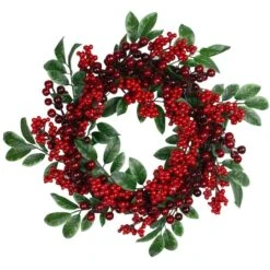 Northlight 18" Red Berries & Two-Tone Green Leaves Artificial Wreath, Unlit -Northlight Shop D046748S 11