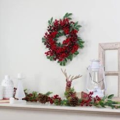 Northlight 18" Red Berries & Two-Tone Green Leaves Artificial Wreath, Unlit -Northlight Shop D046748S 12