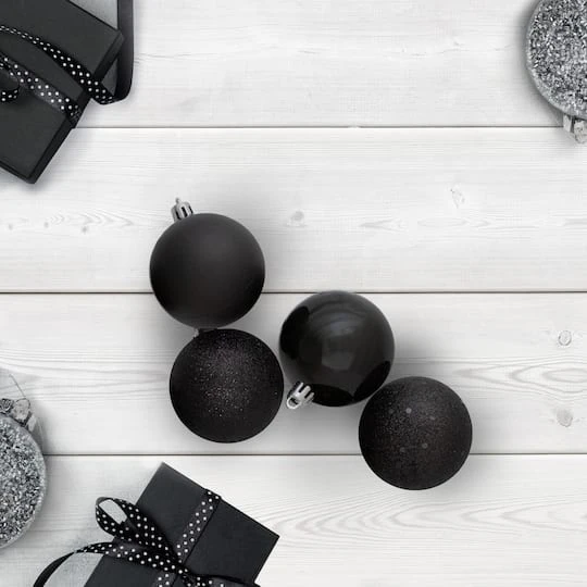 Northlight 60ct Jet Black Shatterproof 4-Finish Ball Ornaments 6 Northlight 60ct Jet Black Shatterproof 4-Finish Ball Ornaments - Image 4