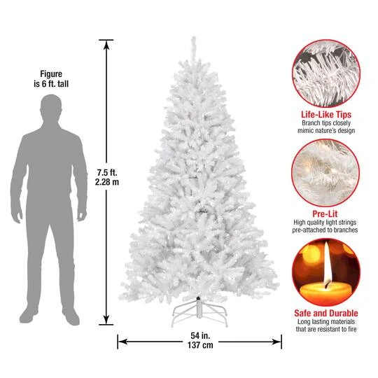 7.5ft. Pre-Lit North Valley™ White Spruce With Glitter Artificial Christmas Tree, Clear Lights 8 7.5ft. Pre-Lit North Valley™ White Spruce With Glitter Artificial Christmas Tree, Clear Lights - Image 6