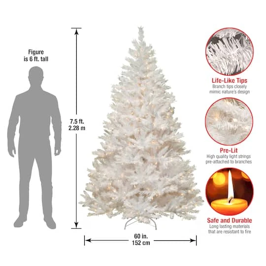 7.5 Ft. Pre-Lit Winchester White Pine Full Artificial Christmas Tree, Clear Lights 8 7.5 Ft. Pre-Lit Winchester White Pine Full Artificial Christmas Tree, Clear Lights - Image 6