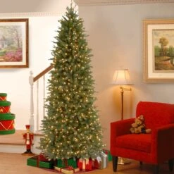 6.5 Ft. Pre-Lit Feel Real® Jersey Fraser Fir Pencil Slim Artificial Christmas Tree, Clear Lights 10 6.5 Ft. Pre-Lit Feel Real® Jersey Fraser Fir Pencil Slim Artificial Christmas Tree, Clear Lights -Northlight Shop D048018S 12