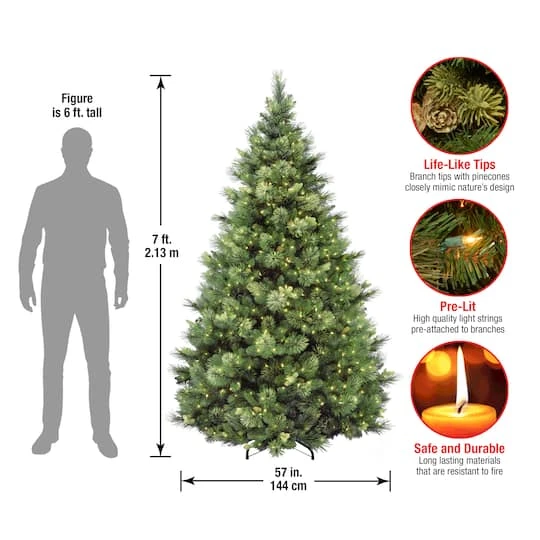 7 Ft. Pre-Lit Carolina Pine Hinged Medium Artificial Christmas Tree, Clear Lights 8 7 Ft. Pre-Lit Carolina Pine Hinged Medium Artificial Christmas Tree, Clear Lights - Image 6