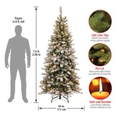 7.5 Ft. Pre-Lit Snowy Mountain Pine Slim Hinged Artificial Christmas Tree, Clear Lights -Northlight Shop D048060S 15