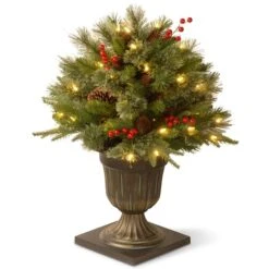 24" Pre-Lit Feel Real® Colonial Artificial Christmas Porch Bush, Clear Lights