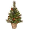 2ft. Pre-Lit Crestwood Spruce Small Tree With Silver Bristle, Cones, Red Berries & Glitter In A Plastic Bronze Pot, Clear Lights 1 2ft. Pre-Lit Crestwood Spruce Small Tree With Silver Bristle, Cones, Red Berries & Glitter In A Plastic Bronze Pot, Clear Lights -Northlight Shop D206316S 1