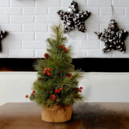 18" Unlit Everyday Collection Miniature Pinecone & Berry Artificial Christmas Tree In Burlap Base 5 18" Unlit Everyday Collection Miniature Pinecone & Berry Artificial Christmas Tree In Burlap Base - Image 3