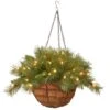 20" Tiffany Fir Hanging Basket With Warm White LED Battery Lights -Northlight Shop D206545S 1