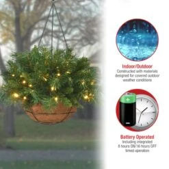 20" Tiffany Fir Hanging Basket With Warm White LED Battery Lights 16 20" Tiffany Fir Hanging Basket With Warm White LED Battery Lights -Northlight Shop D206545S 17