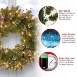 24" Glittery White Edged Cones & Red Berries Mountain Spruce Wreath With Warm White LED Lights -Northlight Shop D206565S 15
