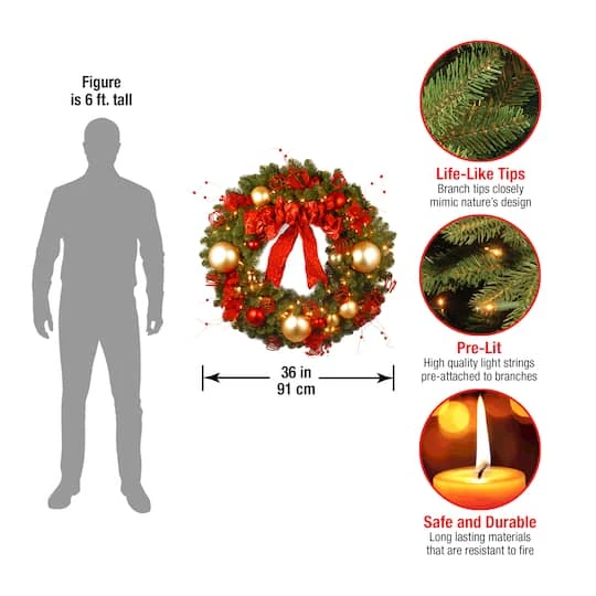 36" Decorative Collection Cozy Christmas Wreath With Red & Clear Lights 7 36" Decorative Collection Cozy Christmas Wreath With Red & Clear Lights - Image 5