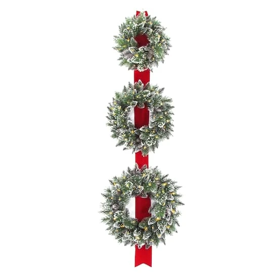 18", 22", & 26" Triple Wreath Door Décor Piece With Warm White Twinkle LED Lights 4 18", 22", & 26" Triple Wreath Door Décor Piece With Warm White Twinkle LED Lights - Image 2