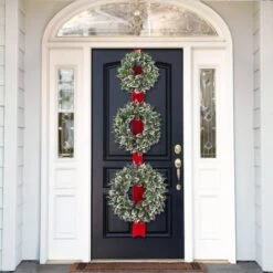 18", 22", & 26" Triple Wreath Door Décor Piece With Warm White Twinkle LED Lights 10 18", 22", & 26" Triple Wreath Door Décor Piece With Warm White Twinkle LED Lights -Northlight Shop D206578S 2