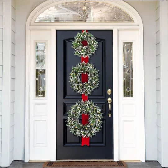 18", 22", & 26" Triple Wreath Door Décor Piece With Warm White Twinkle LED Lights 5 18", 22", & 26" Triple Wreath Door Décor Piece With Warm White Twinkle LED Lights - Image 3