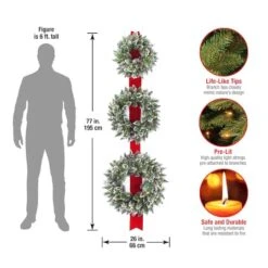 18", 22", & 26" Triple Wreath Door Décor Piece With Warm White Twinkle LED Lights 12 18", 22", & 26" Triple Wreath Door Décor Piece With Warm White Twinkle LED Lights -Northlight Shop D206578S 4
