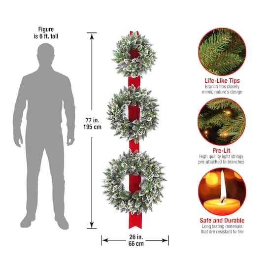18", 22", & 26" Triple Wreath Door Décor Piece With Warm White Twinkle LED Lights 7 18", 22", & 26" Triple Wreath Door Décor Piece With Warm White Twinkle LED Lights - Image 5