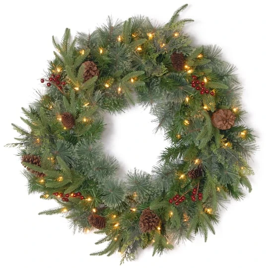 24" Feel Real® Colonial Wreath With Pine Cones, Red Berries & Dual Color LED Lights 3 24" Feel Real® Colonial Wreath With Pine Cones, Red Berries & Dual Color LED Lights