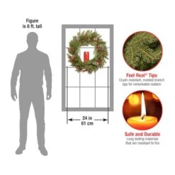 24" Feel Real® Bristle Berry Wreath With Red Electronic Candle, Red Berries & Cones 12 24" Feel Real® Bristle Berry Wreath With Red Electronic Candle, Red Berries & Cones -Northlight Shop D206627S 4